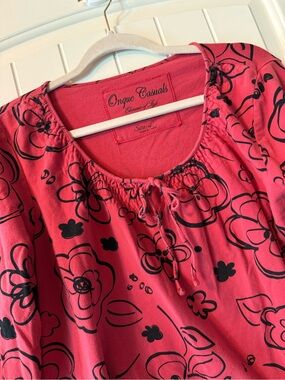 Onque Casuals Coral Pink Floral Tie-Neck Top COTTON